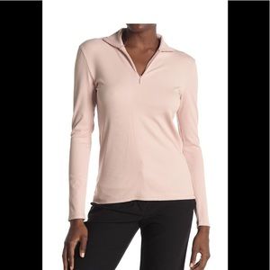 T Tahari Long Sleeve Mock Neck Ribbed Top Blush